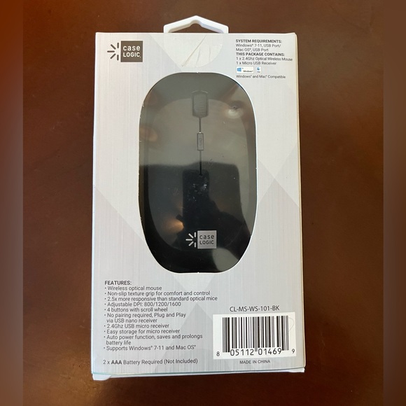 Case Logic Universal Wireless Mouse Ultra Slim CL-MS-WS-101-BK - Picture 4 of 7